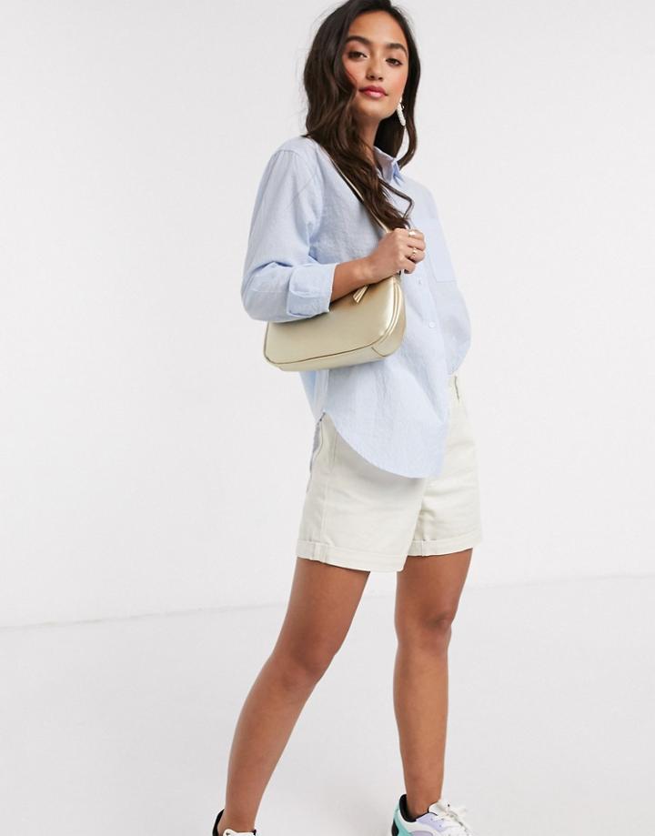New Look Button Shirt In Blue Stripe-blues