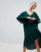 Weekday Ruffle Midi Dress With Asymmetric Hem - Green