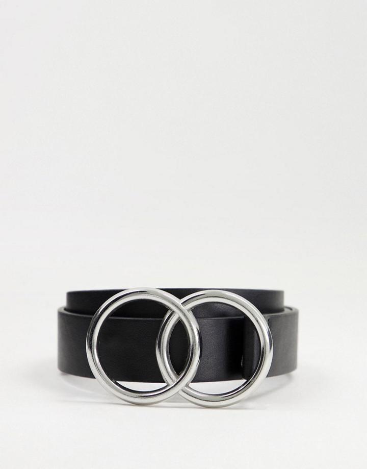 Asos Design Beveled Double Circle Waist And Hip Belt In Silver Metal Work