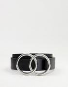 Asos Design Beveled Double Circle Waist And Hip Belt In Silver Metal Work