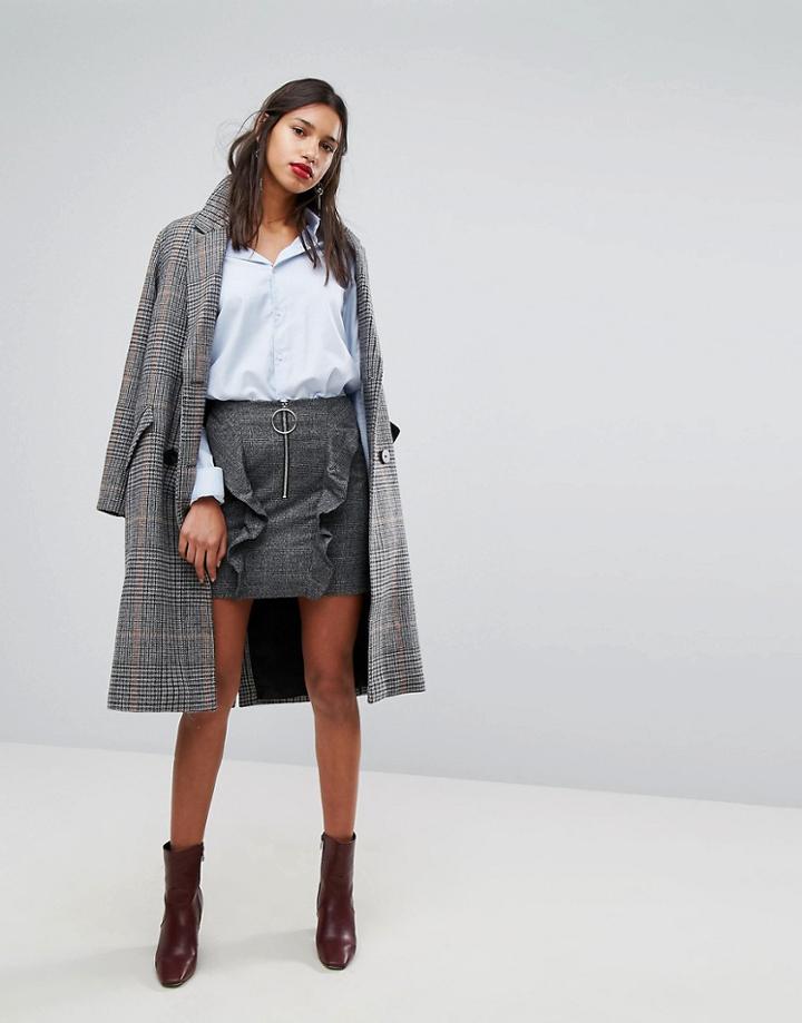 Mango Ruffle And Ring Pull Front Mini Skirt - Black