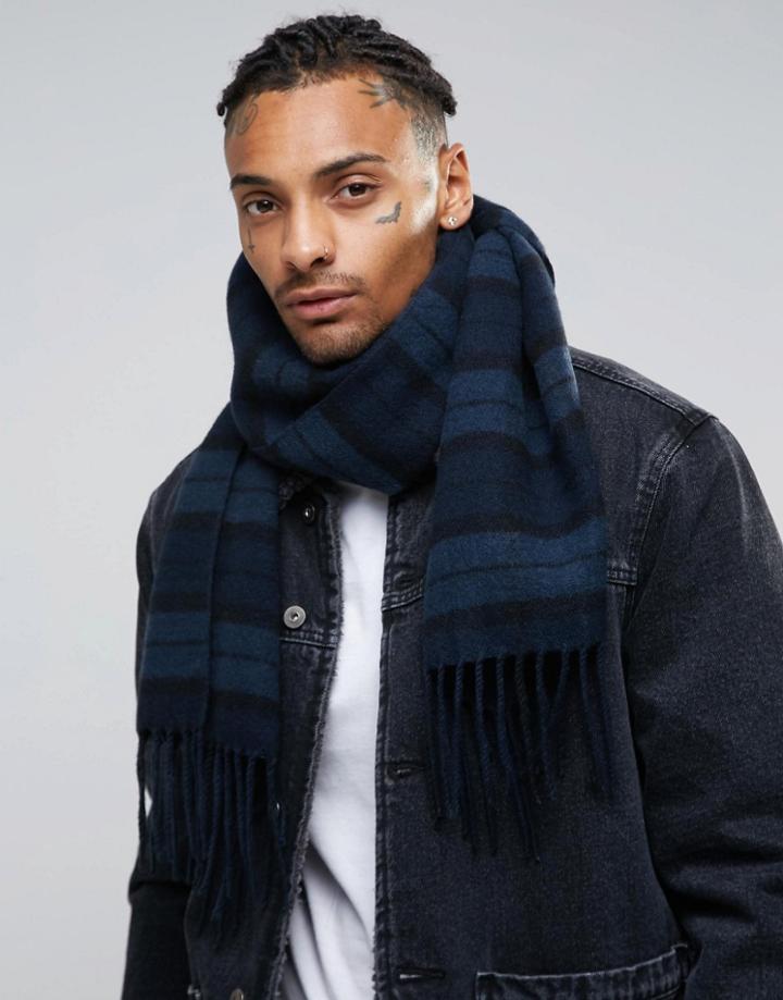 Asos Woven Scarf In Navy Stripe - Blue