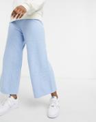 Monki Calah Fluffy Knitted Wide Leg Pants In Light Blue 4 Piece Set-blues
