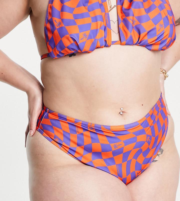 Collusion Plus Warped Check High Waist Bikini Bottom In Multi - Multi