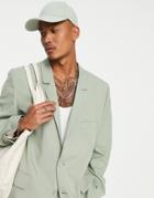 Asos Design Power Shoulder Suit Jacket In Sage Green