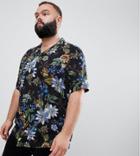 Asos Design Plus Regular Fit Floral Shirt With Revere Collar In Black - Black