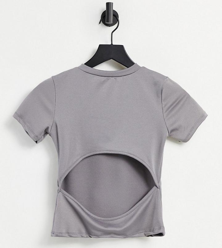 Asyou Cut Out Back Ribbed T-shirt In Gray Heather-green
