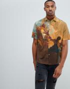 Asos Design Oversized Renaissance Placement Print Shirt - Brown