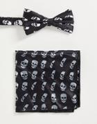 Bolongaro Trevor Bow Tie And Pocket Square Set In Skull Print-black