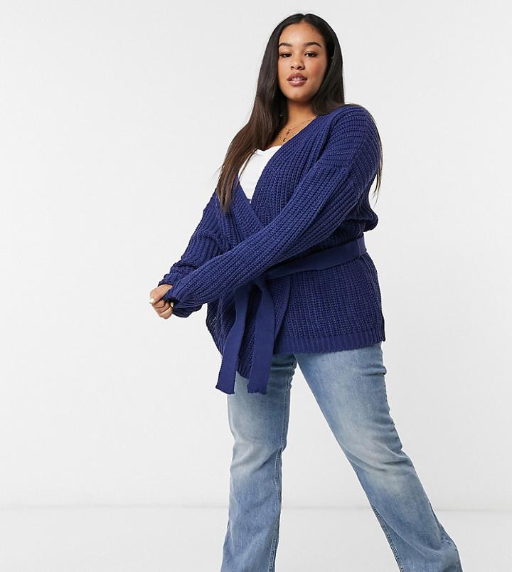 In The Style Plus X Billie Faiers Balloon Sleeve Cardi In Navy