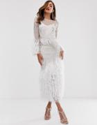 Asos Edition Embellished Showgirl Midi Dress With Faux Feathers-white