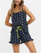 Loungeable Bee Ruffle Cami And Shorts-navy