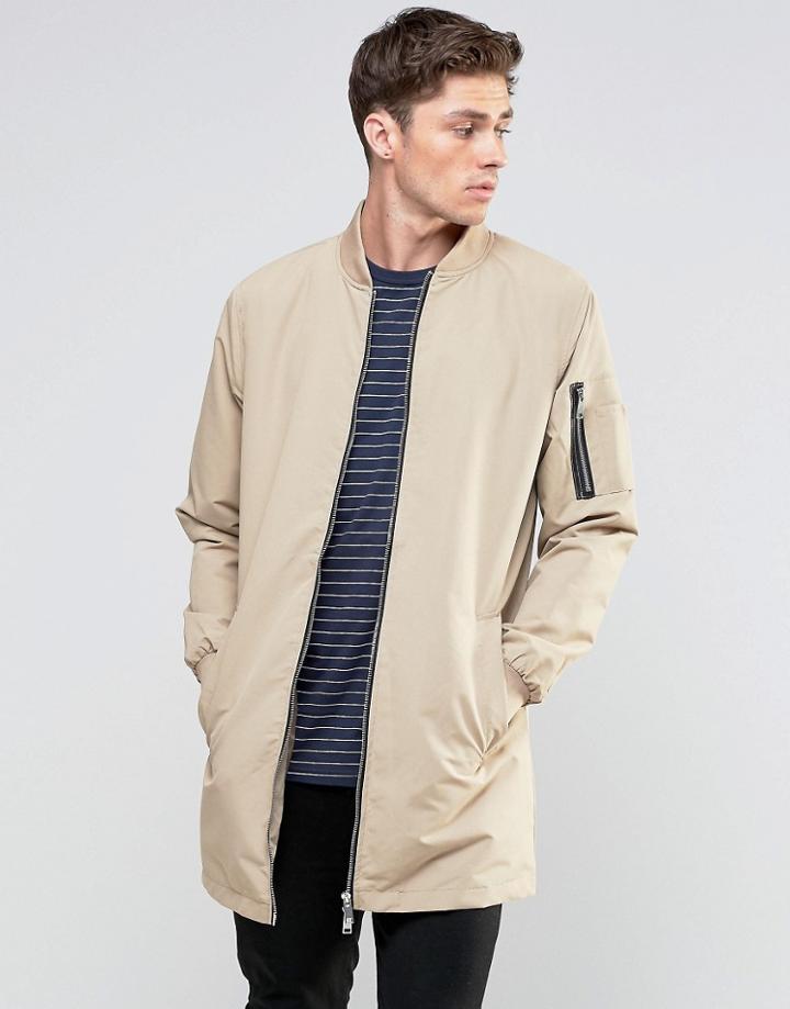 Brave Soul Long Line Jacket - Beige