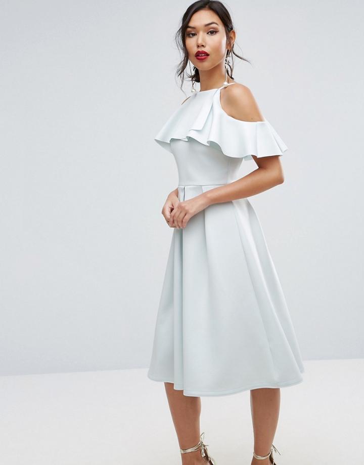 Asos Scuba Ruffle Top Midi Prom Dress - Blue