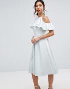 Asos Scuba Ruffle Top Midi Prom Dress - Blue