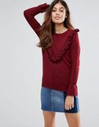 Wild Flower Sweater With Frill Detail - Red