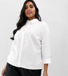 Asos Design Curve 3/4 Sleeve Shirt In Stretch Cotton-white
