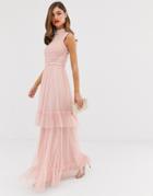 Frock & Frill Tulle Layered Maxi Dress With Embellished Detail-pink