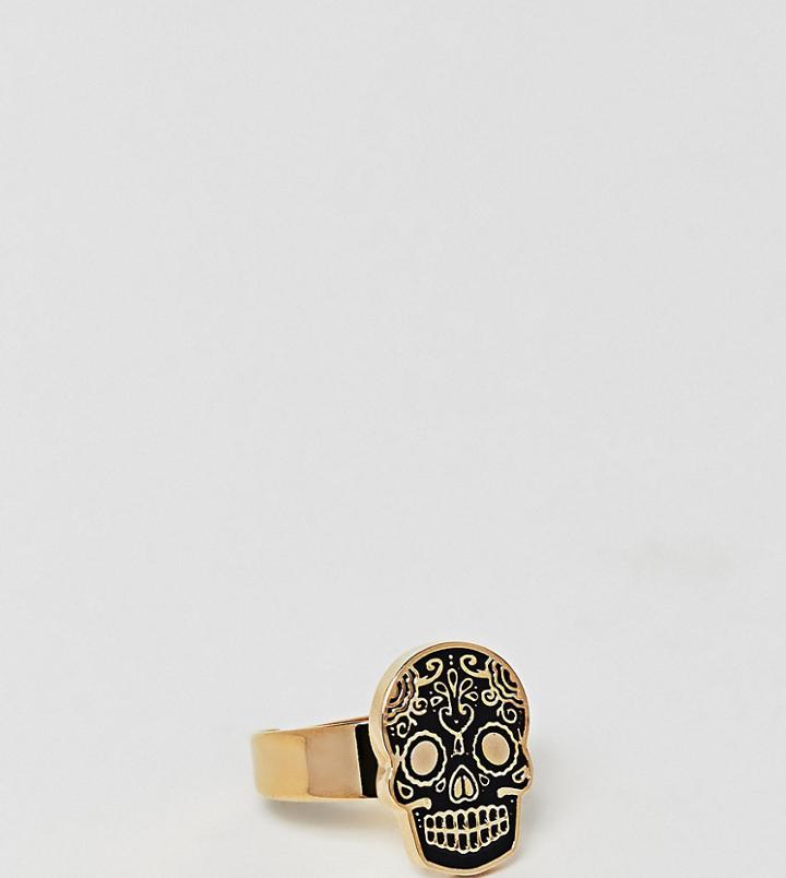 Noose & Monkey Mexican Skull Ring In Gold (+) - Black