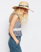 Asos Oversized Natural Floppy Straw Hat With Turq Stone Band - Natural