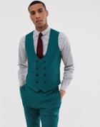 Asos Design Wedding Super Skinny Suit Vest In Teal Linen-blue
