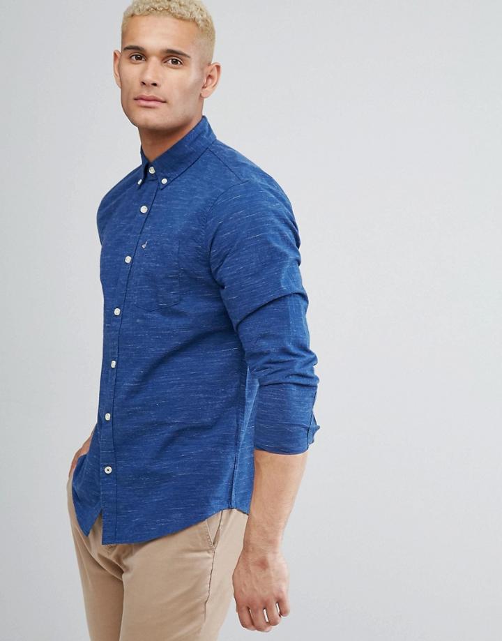 Hollister Logo Pocket Textured Slim Fit Shirt In Navy - Navy