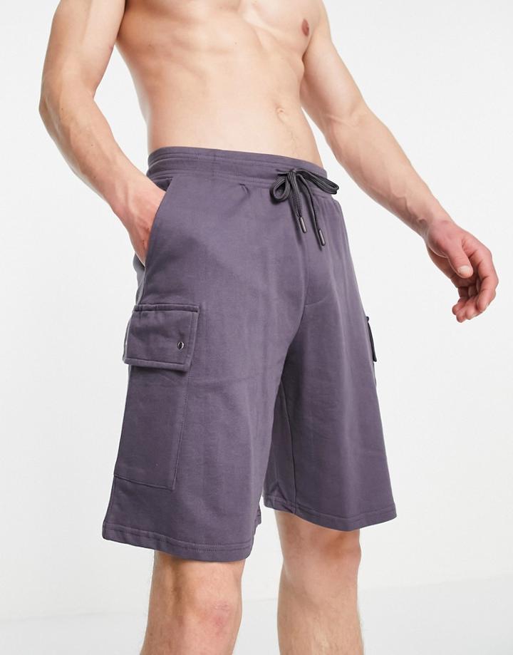 Asos Design Lounge Cargo Shorts In Dark Blue-grey