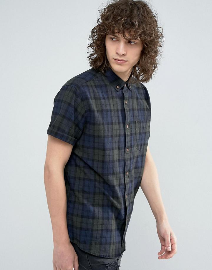 Asos Regular Fit Linen Mix Check Shirt In Green - Green
