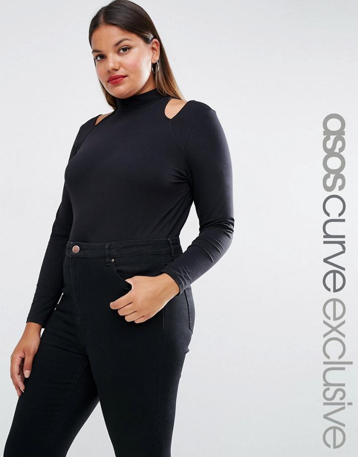 Asos Curve Top With Cut Out Shoulder Detail - Black