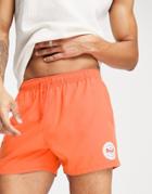 Asos Design Swim Shorts With Surf Print Short Length-orange