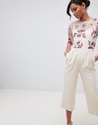Little Mistress Embroidered Top Culotte Jumpsuit In Cream Multi - Cream