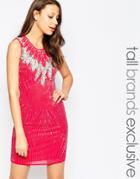 Maya Tall Heavily Encrusted Gem Sleeveless Shift Dress - Hot Pink