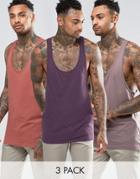 Asos Tank With Extreme Racer Back 3 Pack - Multi