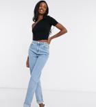 Asos Design Tall High Rise Original Mom Jeans In Lightwash-blue