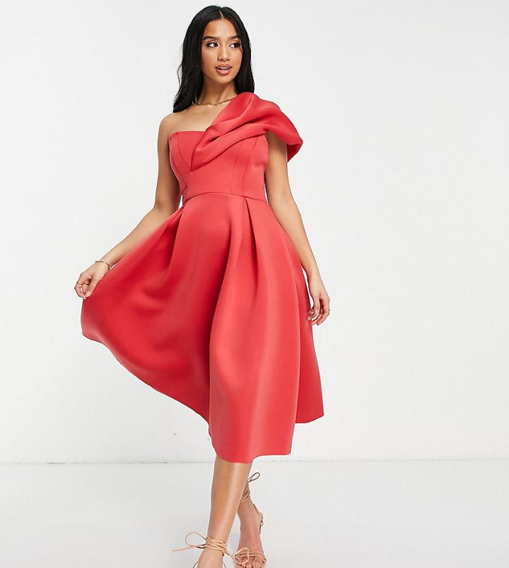 Asos Design Petite One Shoulder Ruffle Prom Dress In Bright Pink