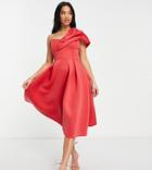 Asos Design Petite One Shoulder Ruffle Prom Dress In Bright Pink