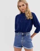 Asos Design Open Stitch Tee In Fluffy Yarn-navy