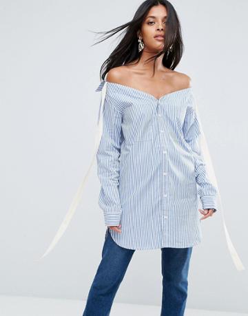 To Be Adored Josie Boyfriend Striped Shirt - Blue
