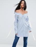 To Be Adored Josie Boyfriend Striped Shirt - Blue