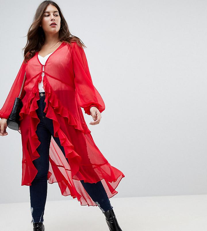 Asos Curve Ultimate Ruffle Maxi Tea Blouse In Chiffon - Multi