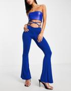 Rebellious Fashion Flared Pants With Waist Tie In Cobalt-blue