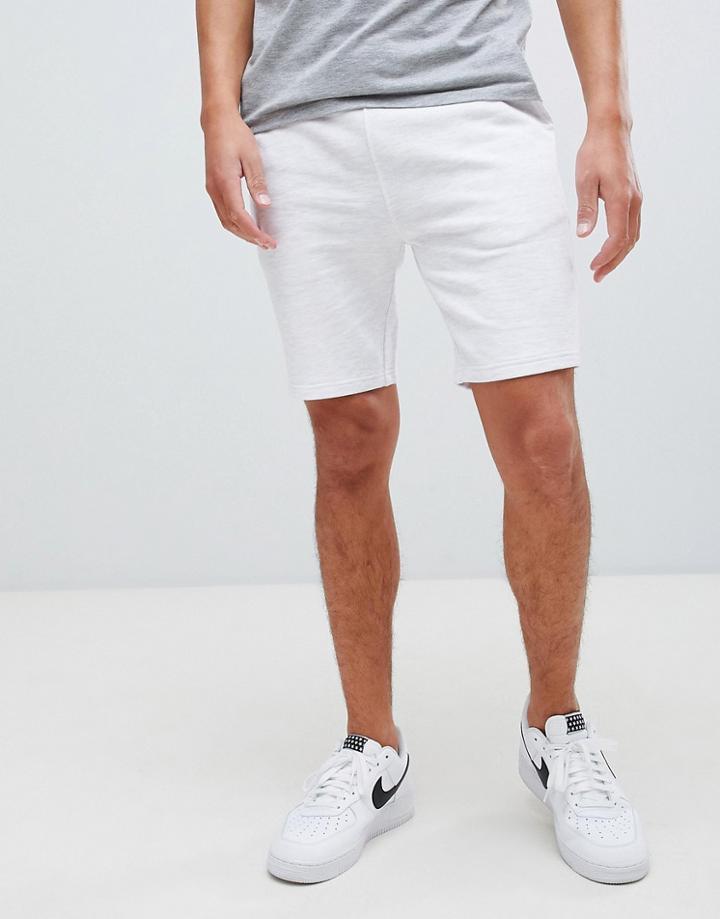 Asos Design Skinny Jersey Shorts In White Marl - White