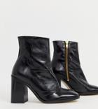 River Island Heeled Leather Boots With Seam Detail In Black - Black