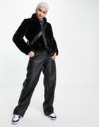 Vero Moda Short Faux Fur Jacket In Black
