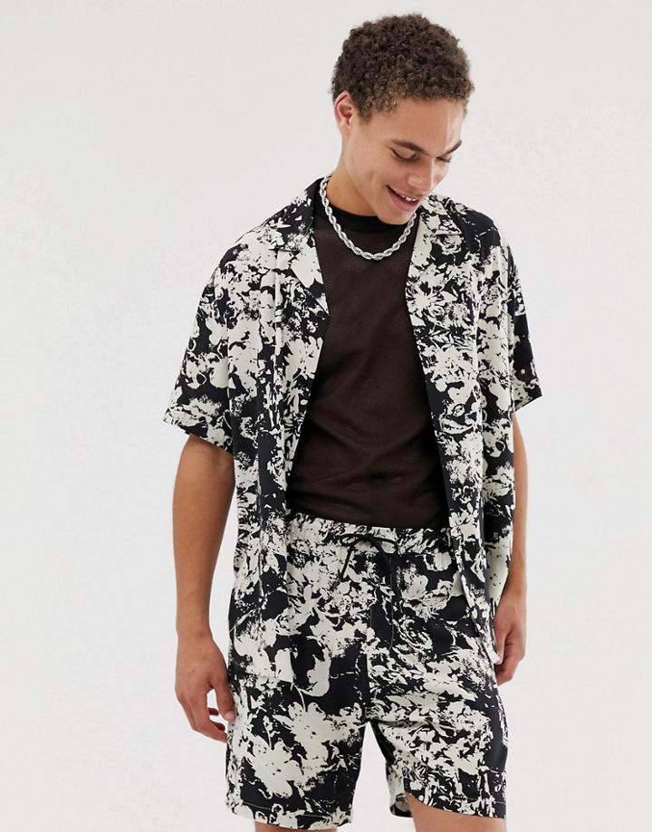 Mennace Two-piece Revere Shirt In Splash Print - Black