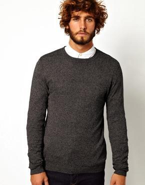 Asos Crew Neck Sweater In Cotton - Charcoal