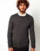 Asos Crew Neck Sweater In Cotton - Charcoal