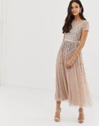 Maya Cap Sleeve Midaxi Dress With Applique Delicate Sequins In Taupe Blush - Brown