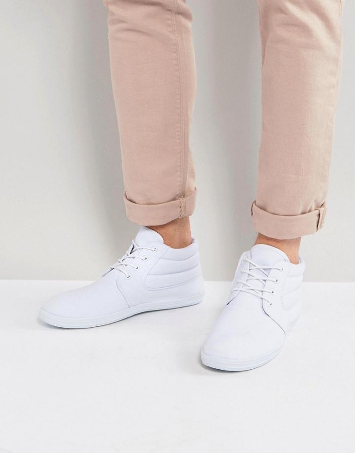 Asos Chukka Boots In White Canvas - White
