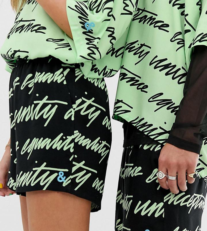 Asos Design X Glaad & Unisex Short Two-piece In Unity Print - Black